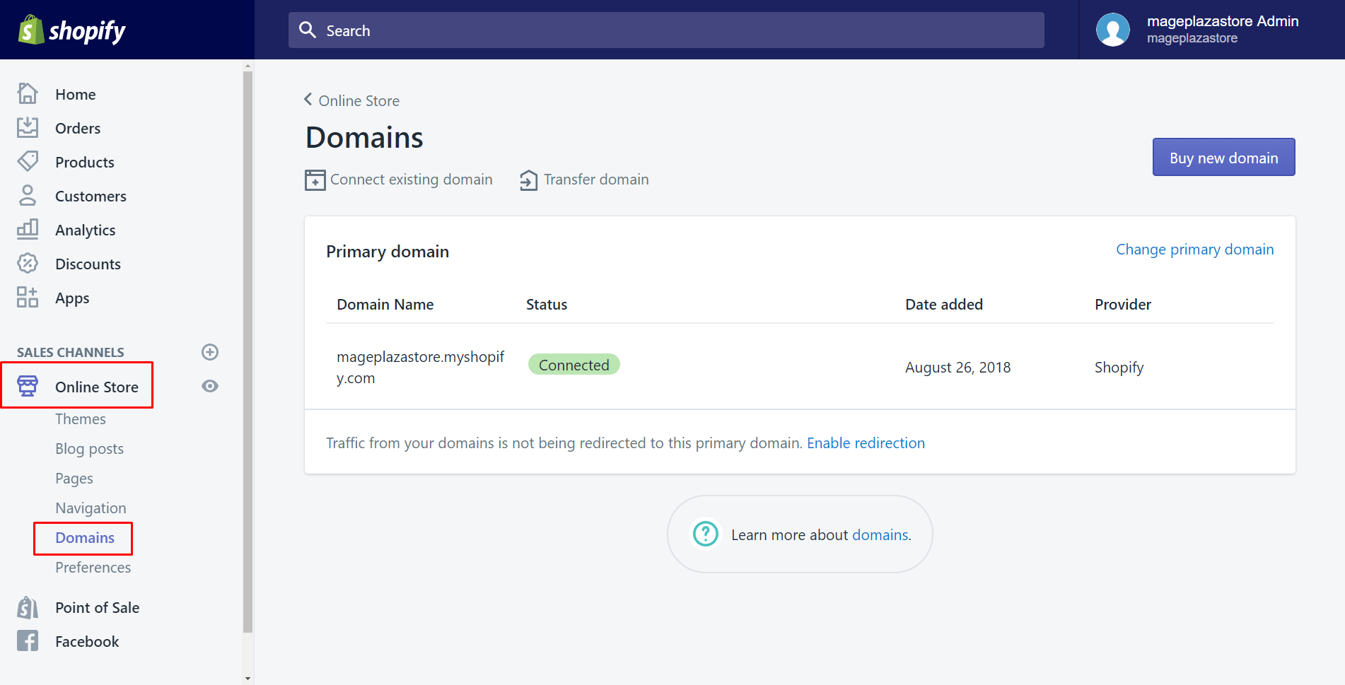 Shopify domain name management