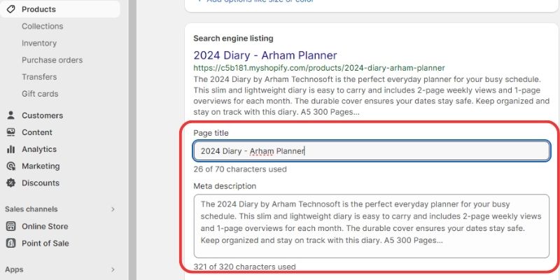 Edit and Change Title and Meta Description in Shopify
